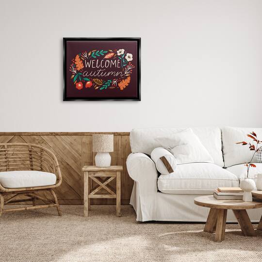 Stupell Industries Welcome Autumn Fall Botanicals Framed Floater Canvas Wall Art
